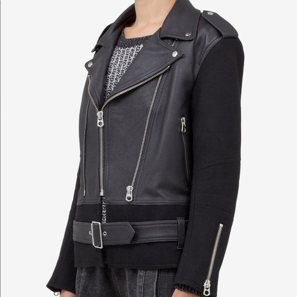 Sandro Combo Leather Wool Moto jacket - Picture 9 of 10